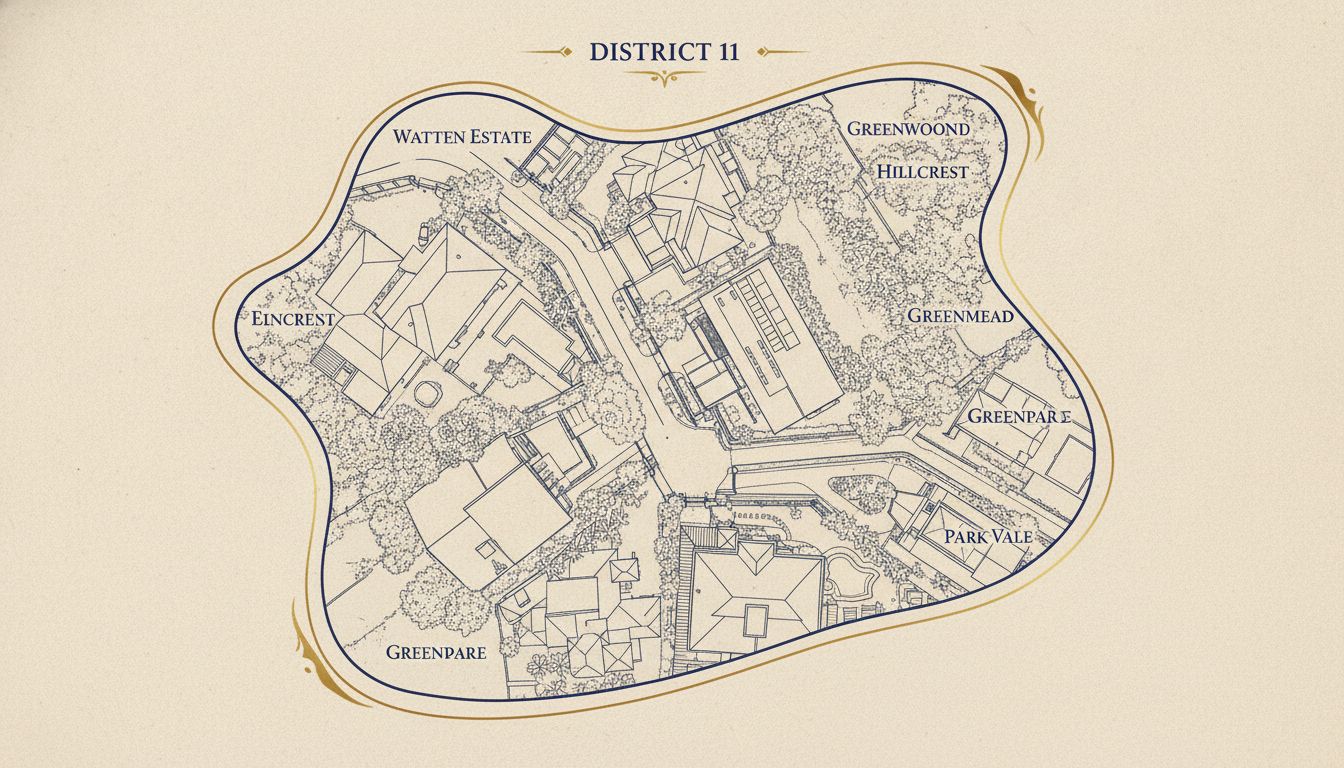 Illustrated estate map of District 11 landed enclaves